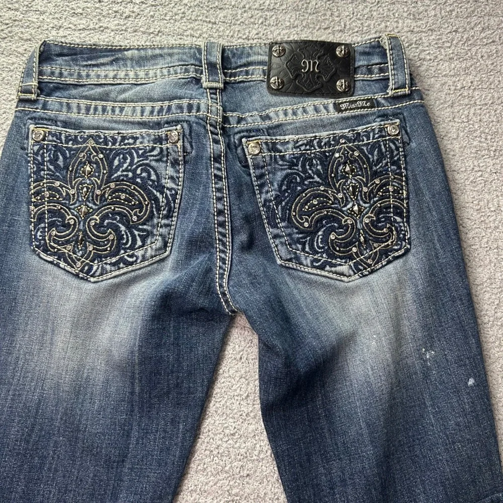 Miss Me Skinny Jeans Fleur De Lis Embellished Blue 27 Y2K Western McBling Rodeo